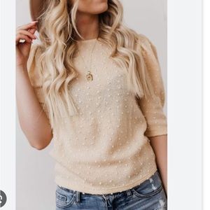 Unique Vintage Cream and White Polka Dot Sweater